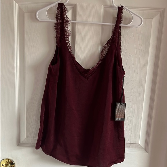 Women's Burgundy Lace Trim Top - Picture 1 of 4